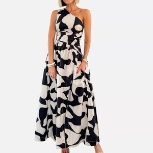 Abercrombie & Fitch Fiore Black White One-Shoulder Dress medium M